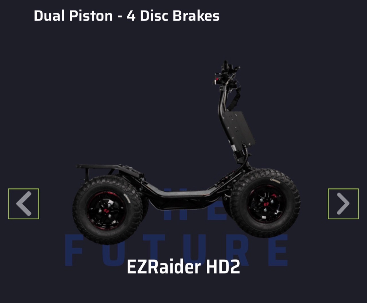 EZRaider HD2 product profile with dual piston four disc brakes